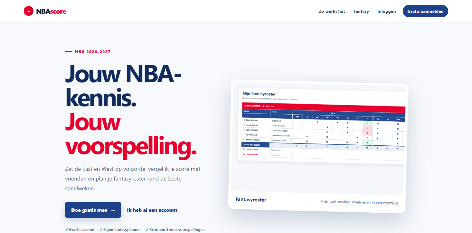 Screenshot van het door Bibo IT gerealiseerde NBAScore platform